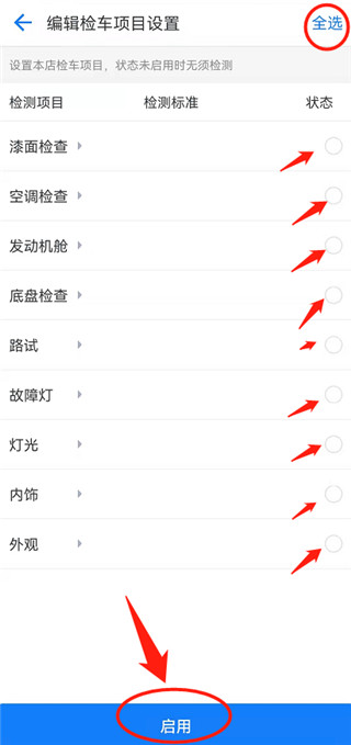 检车项目设置界面